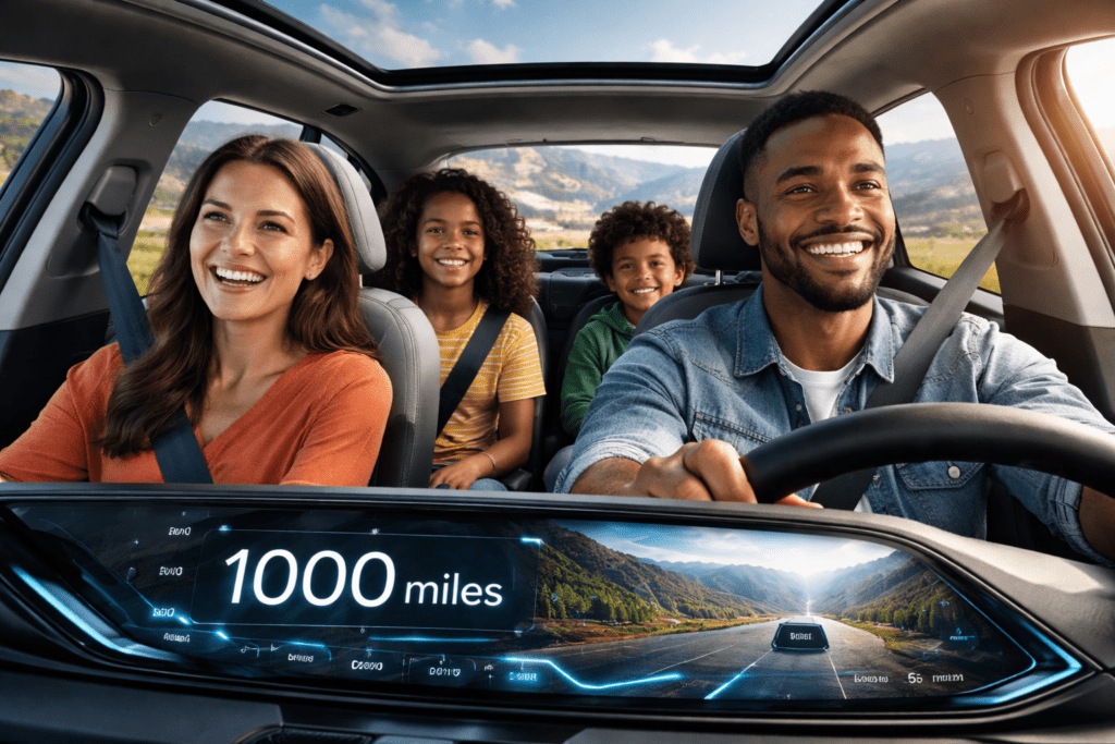 Enjoying long distance travel with zero range anxiety in a modern electric car.