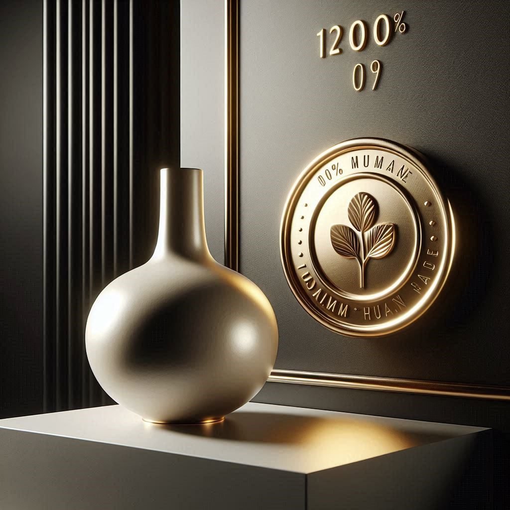 The Human-Only Certification Movement 2026 seal on a luxury product.