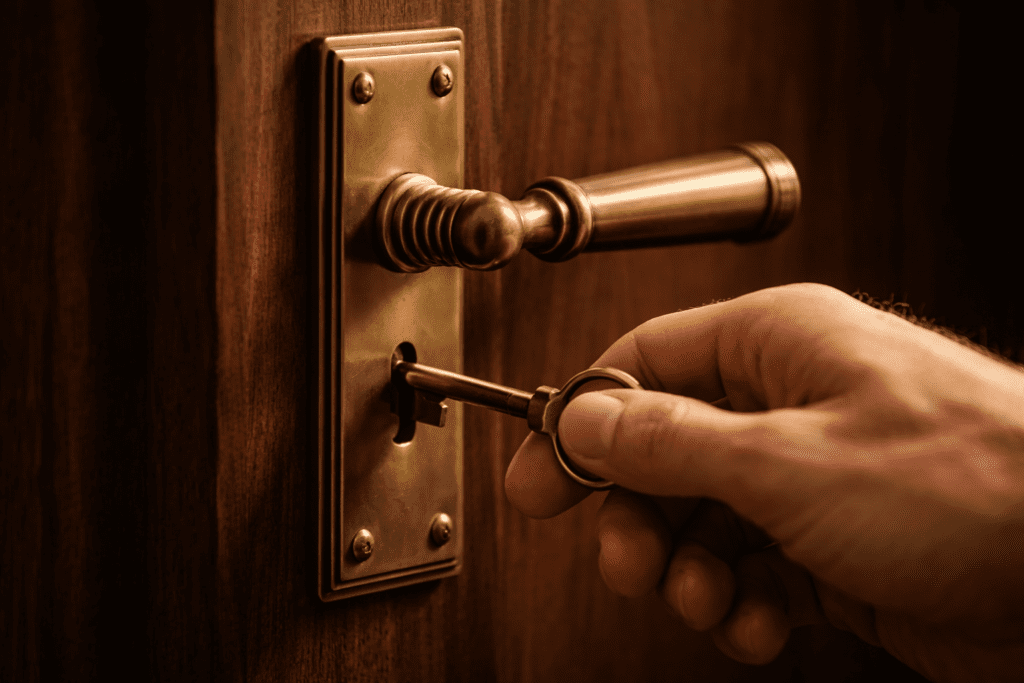 A physical mechanical key representing the security and privacy of Unsmart Homes 2026.