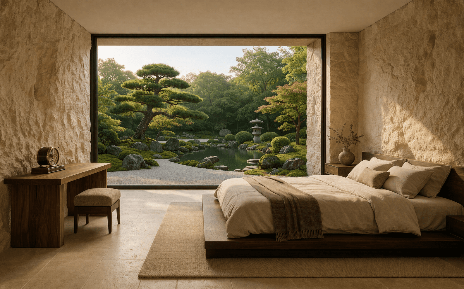 Hidden stealth-tech controls carved into natural wood grain.