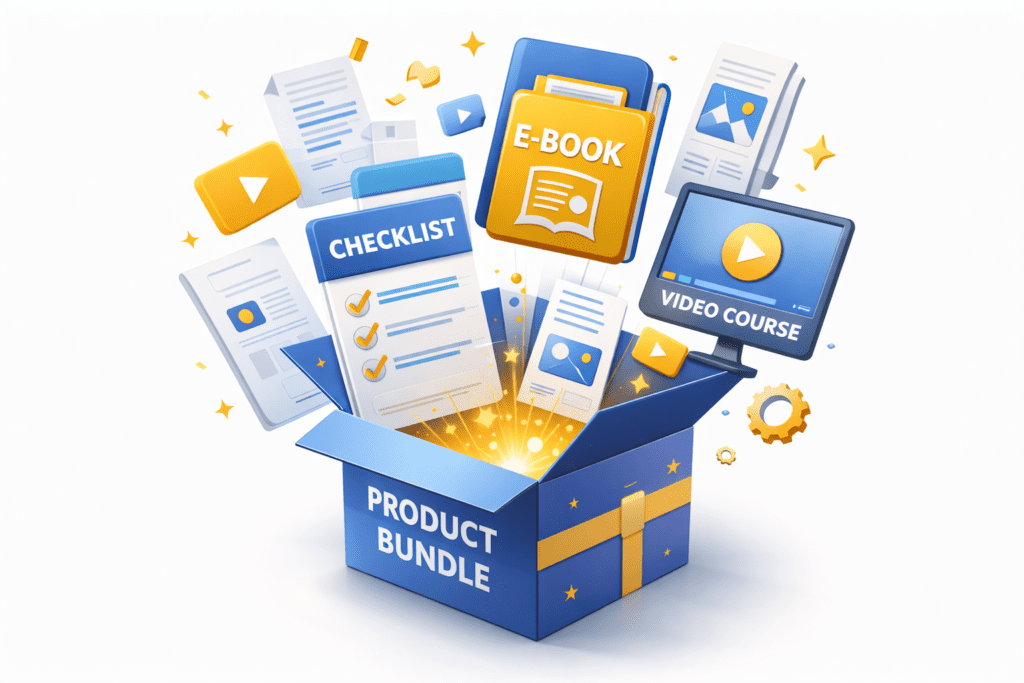 Visual representation of high-value digital product bundles for sale.