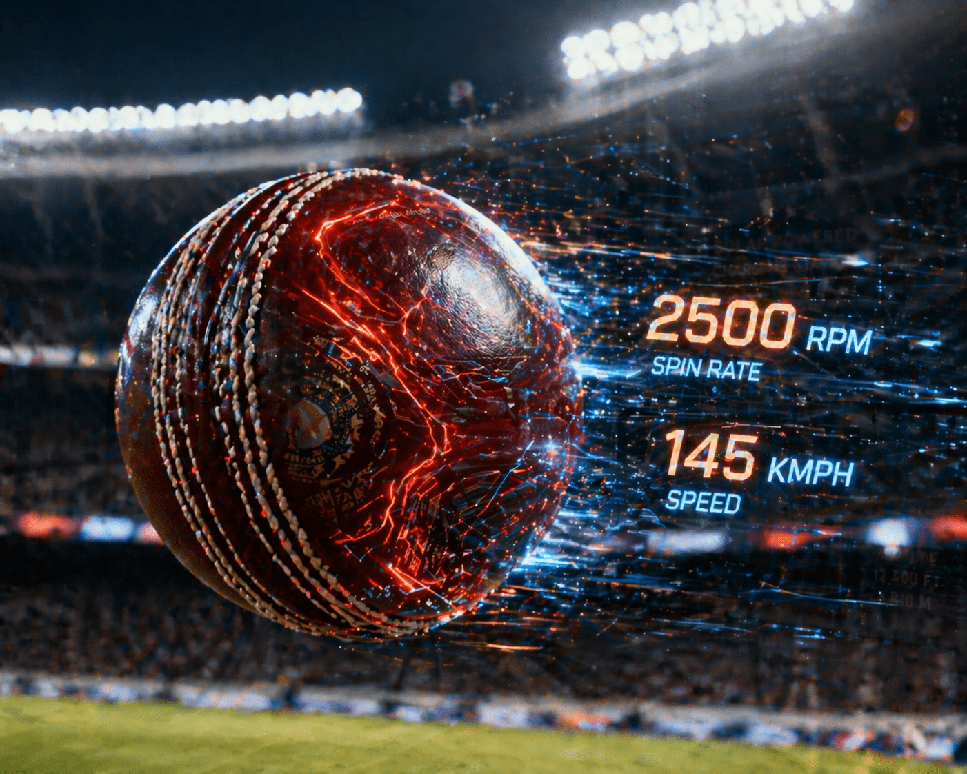 A futuristic cricket ball using SmartBall Technology to show data in mid-air.