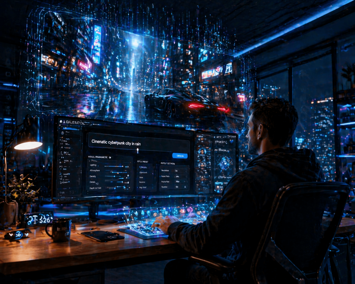 A creator experiencing the Text-to-Video AI Revolution in a 2026 studio.